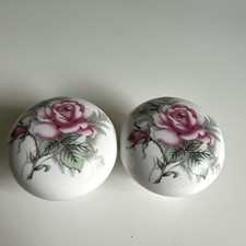 Vintage Porcelain Drawer Knob Hardware Cabinet Pull Set Pair Pink Rose Leaf Lot