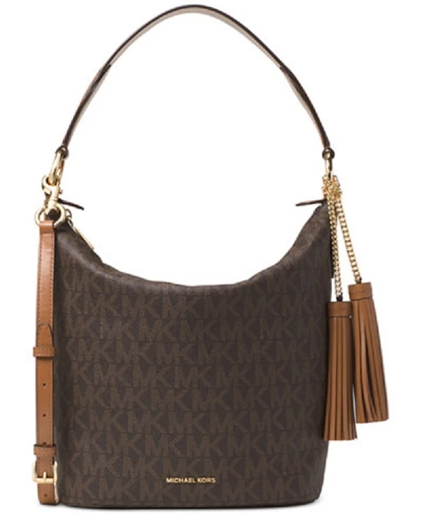 New Michael Kors Elana Large East West Convertible Shoulder Bag Brown Mono tote