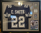 Emmitt Smith Autographed & Framed Blue Cowboys Jersey with Cards PSA/DNA 40"x32"