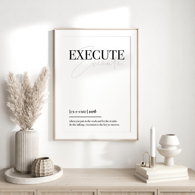 Home Office Print | Gym Wall Art | Office Print | Execute Definition  Print