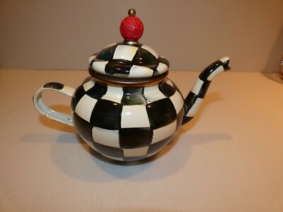 Mackenzie-Childs Enamelware 2-Cup Teapot, Black/White