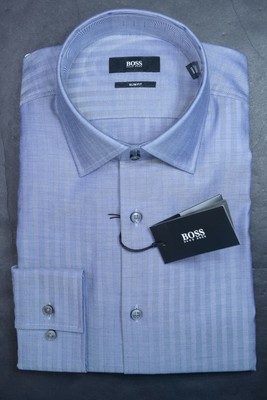 Hugo Boss Men's Jenno Slim Fit Med Blue Cotton Dress Shirt 41 16 | eBay