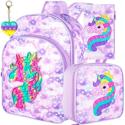 Unicorn Kids Backpack School Bag With Lunch Box And Pencil Case For Girls Set US