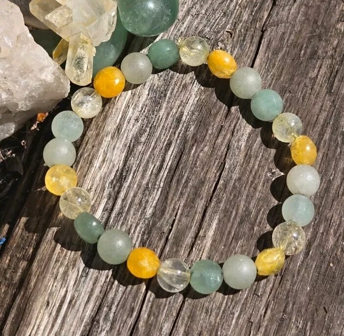 Stretchy Luck Money Bracelet with Citrine Green Aventurine Reiki Crystal-image