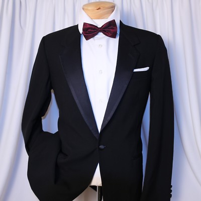 AFTER SIX Black Solid Striped Wool Men Tuxedo Suit Size 40 L  32''W x 30''L