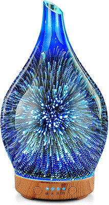 Oil Diffuser 3D Glass Aromatherapy Ultrasonic Humidifier, Air Refresh Auto Shut-