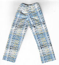 Homemade Doll Clothes-Blue Plaid Print Elastic Waist Pants fits Ken Doll P2