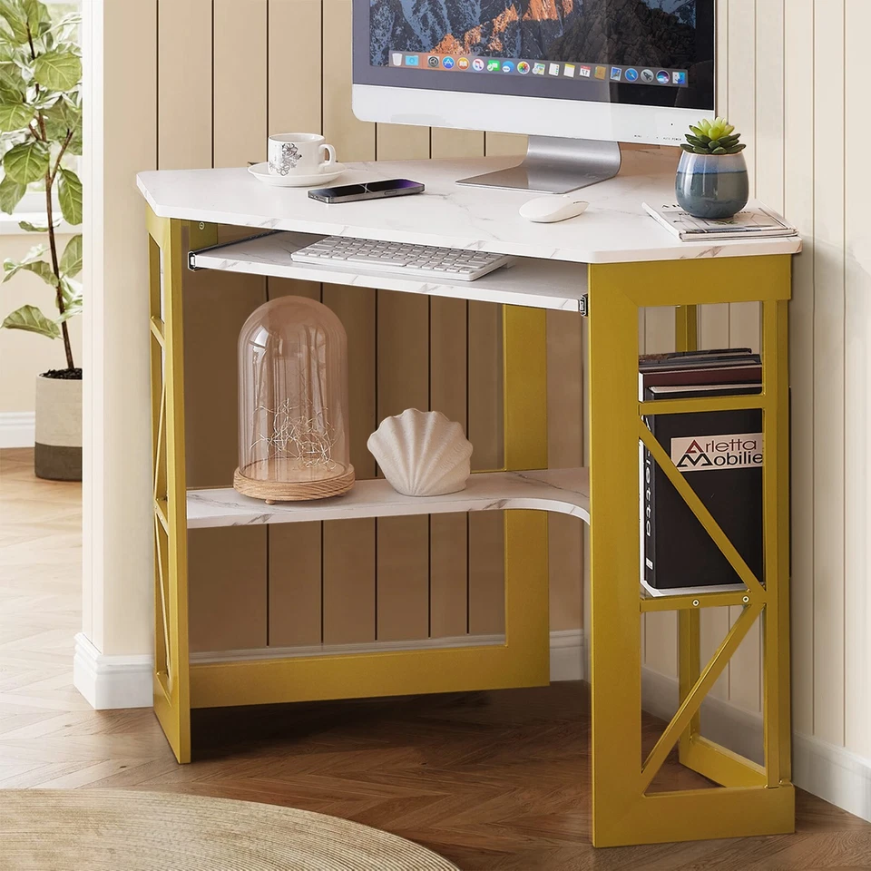 Home Office Table Corner Desk Laptop Computer  Table Keyboard Tray & bookShelf - Image 4 of 4