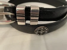 Black Leather Belt With White Rhinestone Cross Conchos 28,30,56