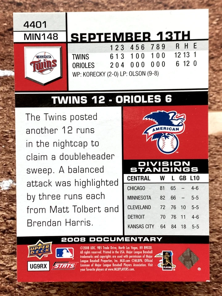 2008 Upper Deck Documentary Francisco Liriano #4401 - Image 2 of 2