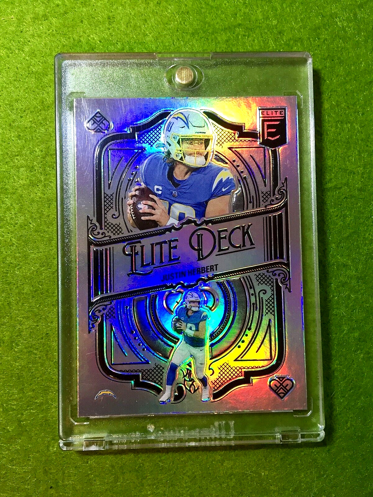 JUSTIN HERBERT SILVER PRIZM CARD JERSEY #10 CHARGERS SP 2022 Donruss ELITE DECK