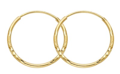 Echte 14K Gelbgold glänzende schlichte polierte schmale runde Creolen