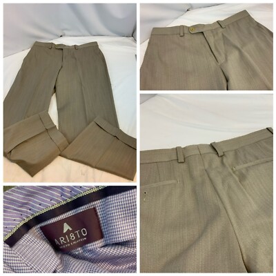 Aristo Stirling Dress Pants 35x29 Tan 100% Wool Flat Front YGI I1-269