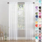 A pair of high quality Voile Curtain 2 Panels Slot Top solid sheer +tie backs