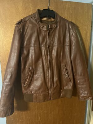 Vintage London Fog Brown Leather Jacket Size 40 R Removable Zip