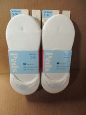 6 PAIR Womens Peds WHITE MID Cut LIGHTWEIGHT N0-SHOW Socks 5-10 MEDIUM UL3