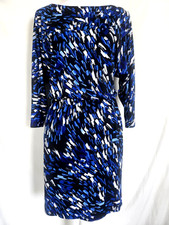 Nine West Women's Dress Size 4 Elastic Waist Blue White Black Jersey 