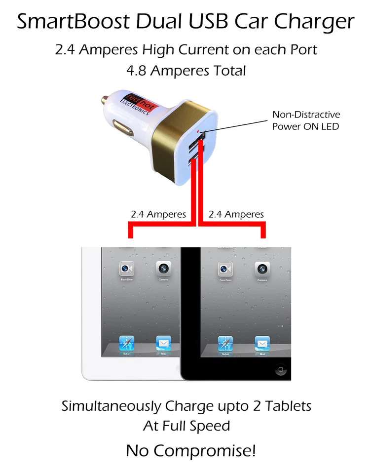 *HECHO EN EE. UU.* Cargador de Coche Premium 2-USB 24W iPhone15 14 13 Samsung Android Dorado Foto 2 de 4