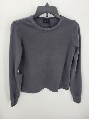Monrow Sweatshirt Womens Medium Gray Distressed Elbows Cropped Pullover Boho