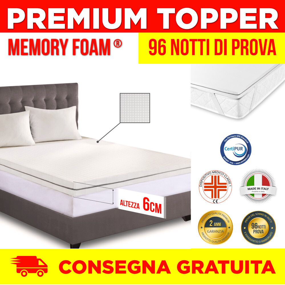 Topper Memory Foam 160 x 210 Correttore Materasso 6 cm Coprimaterasso con Rivestimento Sfoderabile Antibatterico e Antimicotico