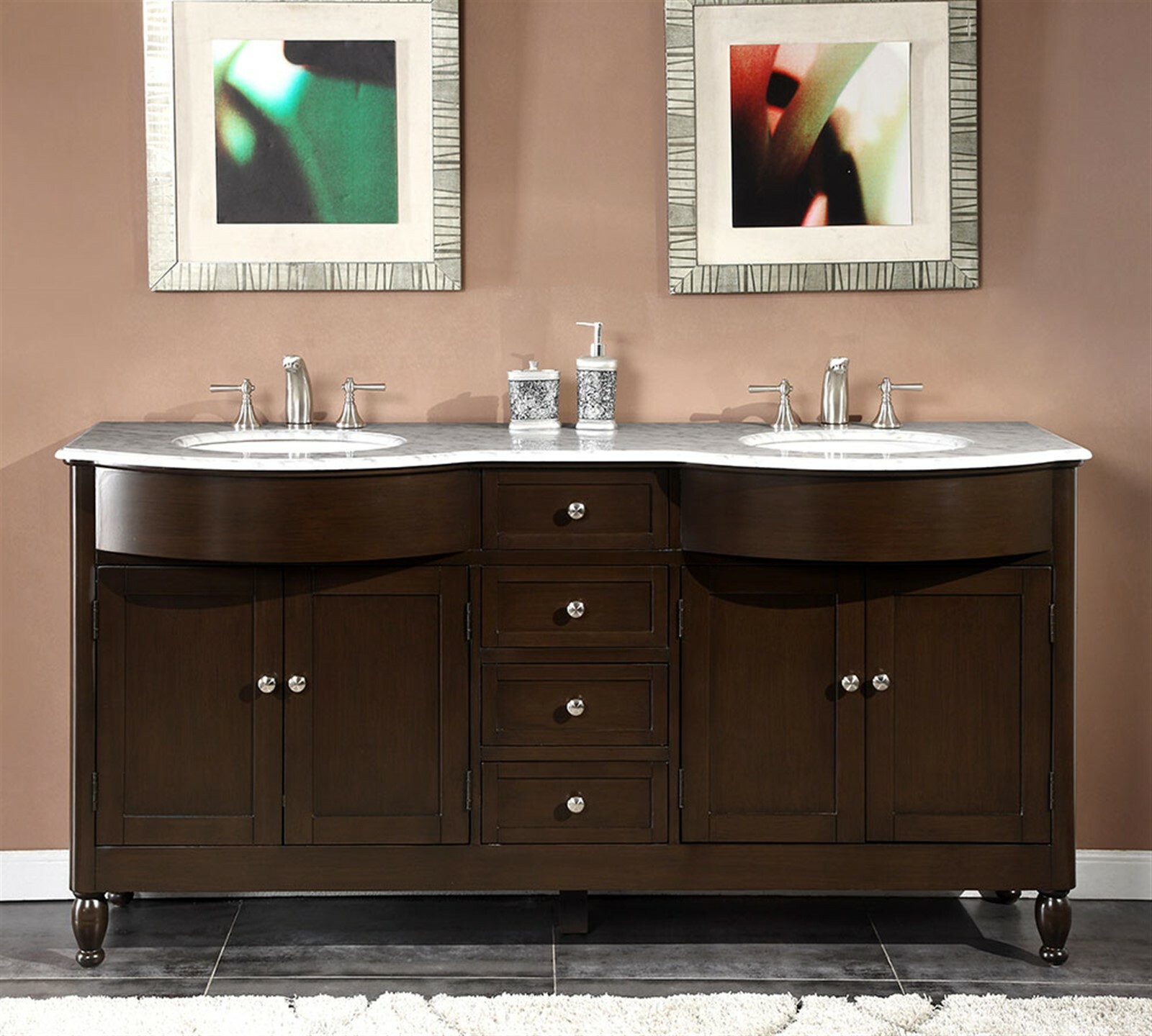 Caroline 72 Inch Espresso Double Bathroom Vanity Cabinet White