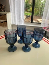 Set of 4 Libbey DuraTuff Gibraltar Dusky Blue Iced Tea Glass Goblets 7" Vintage