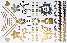Flash Temporary Adhesive Tattoo Gold Silver 19 Pieces Body Bracelet Necklace E37