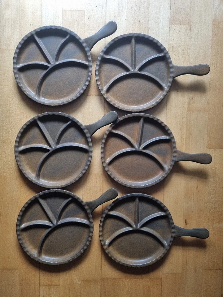 6 Fondueteller mit Griff Steingut Gerzit Stoneware