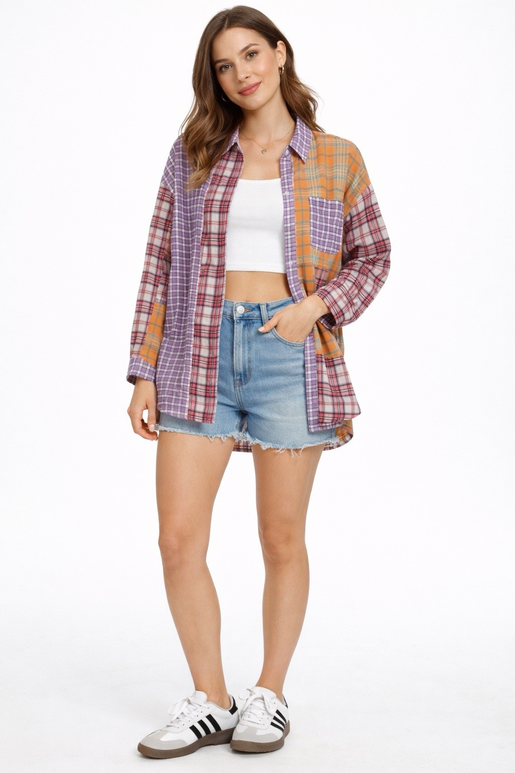 Better Be Women’s Patchwork Plaid Button-Down Shi… - image 1