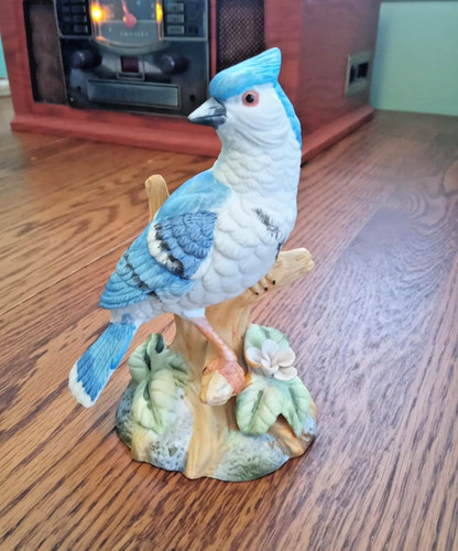 Blue Jay Bird - Handpainted Ceramic Bisque Bird Figurine Figurine 6”