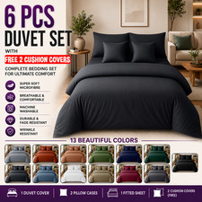 6 PCS Duvet Cover Bedding Set with Fitted Sheet Pillowcase & Free Cushion Covers