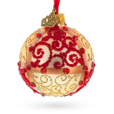 Jeweled Gold  Red Swirl Glass Ball Ornament