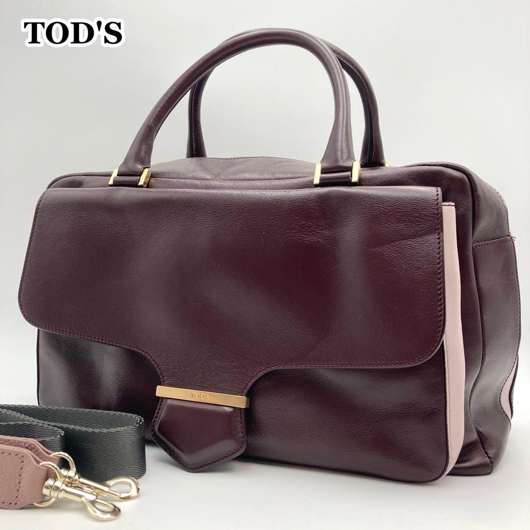TOD'S Bolso de Hombro Bolso de Mano Cartera 2 Vías Charol Burdeos Auténtico
