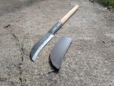 Elwell Slasher Billhook with Custom Hickory Handle  and Leather Sheath