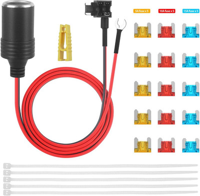 1M 3.3Ft Car Cigarette Lighter with Fuses Kit Add-A-Circuit TAP Adapter Lead 1.0