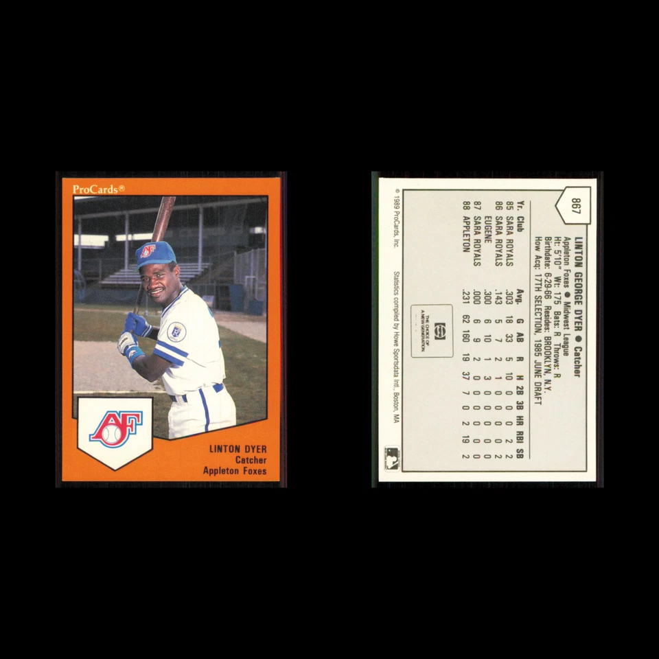 Linton Dyer #867 1989 ProCards Minor League Team Sets Appleton Foxes Baseball NM - Image 3 of 3