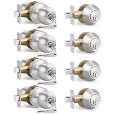 4 Pack Keyed Entry Door Knob and Single Cylinder Deadbolt Combination Set in Sat