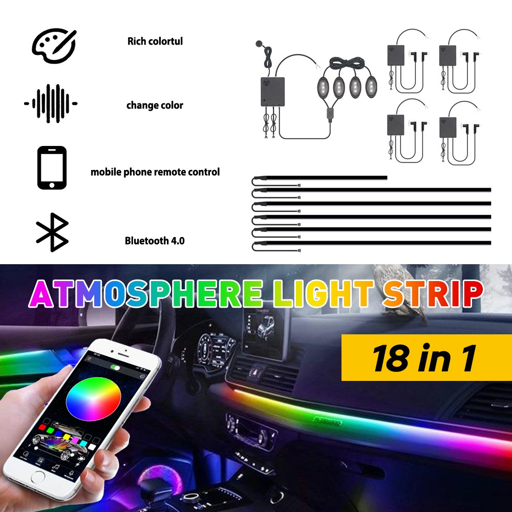 LED Strip Light USB Powered RGB Multi Color Car Interior Lighting With APP