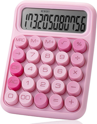 Mechanical Switch Calculator - 12 Digit Large LCD Display, Pink with Big Buttons