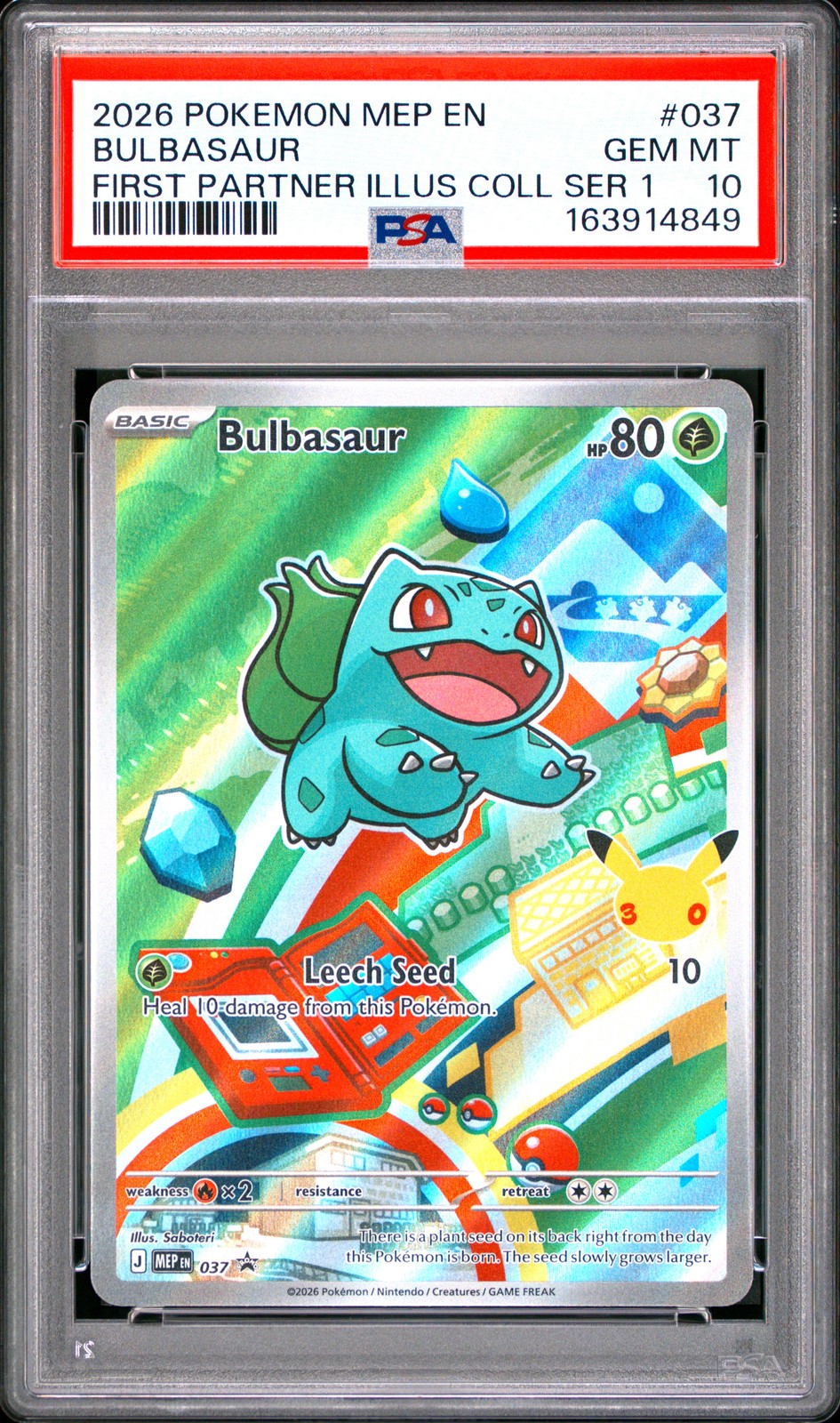 2026 POKEMON MEP FIRST PARTNER ILLUSTRATION COLLECTION #037 BULBASAUR PSA 10