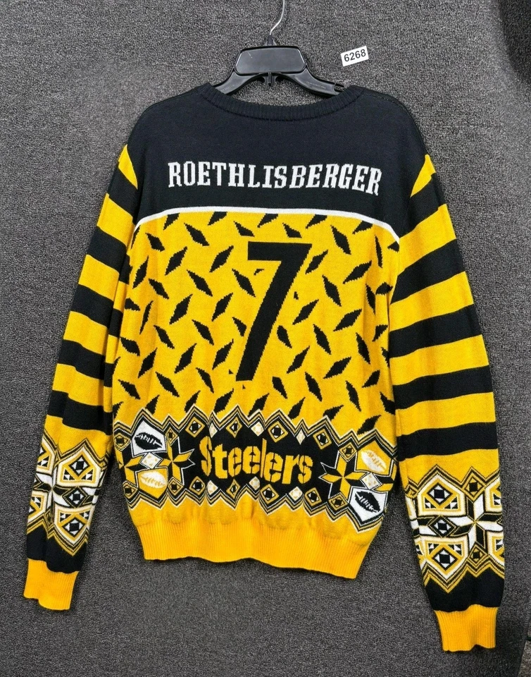Pittsburgh Steelers Sweater Mens XL Black Yellow NFL Football Roethlisberger #7 - Image 2 of 4