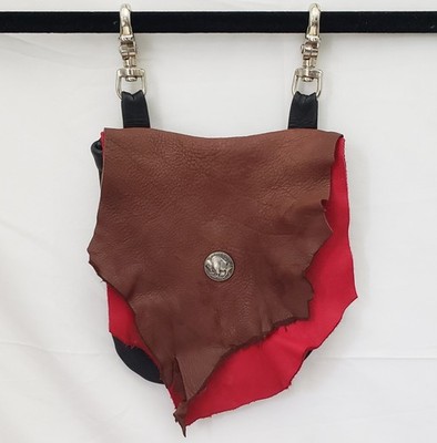 Artisan Leather Moto Biker Belt Bag Raw Edges Buffalo Nickel Heavy Metal Hooks