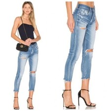 MOUSSY VINTAGE Skinny Jeans Distressed Frayed Hem Blue Size 27 ISKO