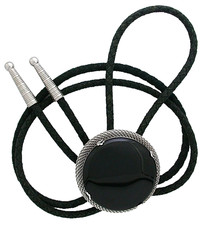 38mm Round Natural Obsidian Cab Silver Color Mesh Bolo Tie Cord Tips EPBT448