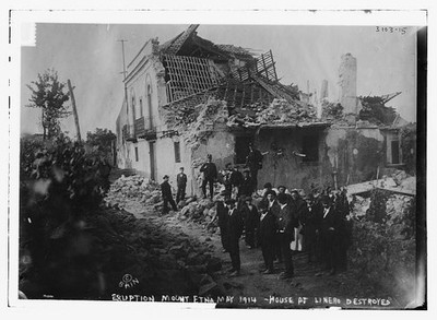 Eruption of Mount Etna May 1914 -- House at Linero destroyed,May 1914,rubble