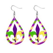 Acrylic Mardi Gras Fleur De Lis Dangle Earrings for Women Festival Jewelry