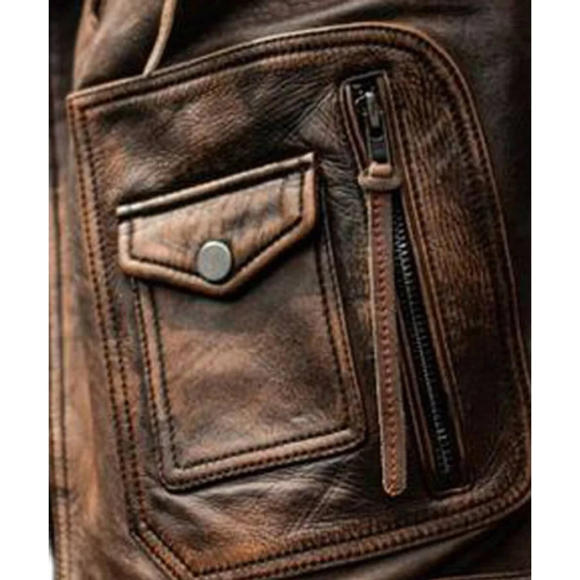 Men's Vintage Antique Distressed Brown Leather Designer Rockstar