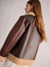 Women's Brown Genuine Sheepskin Leather RAF Aviator Flight Shearling Fur Jacket