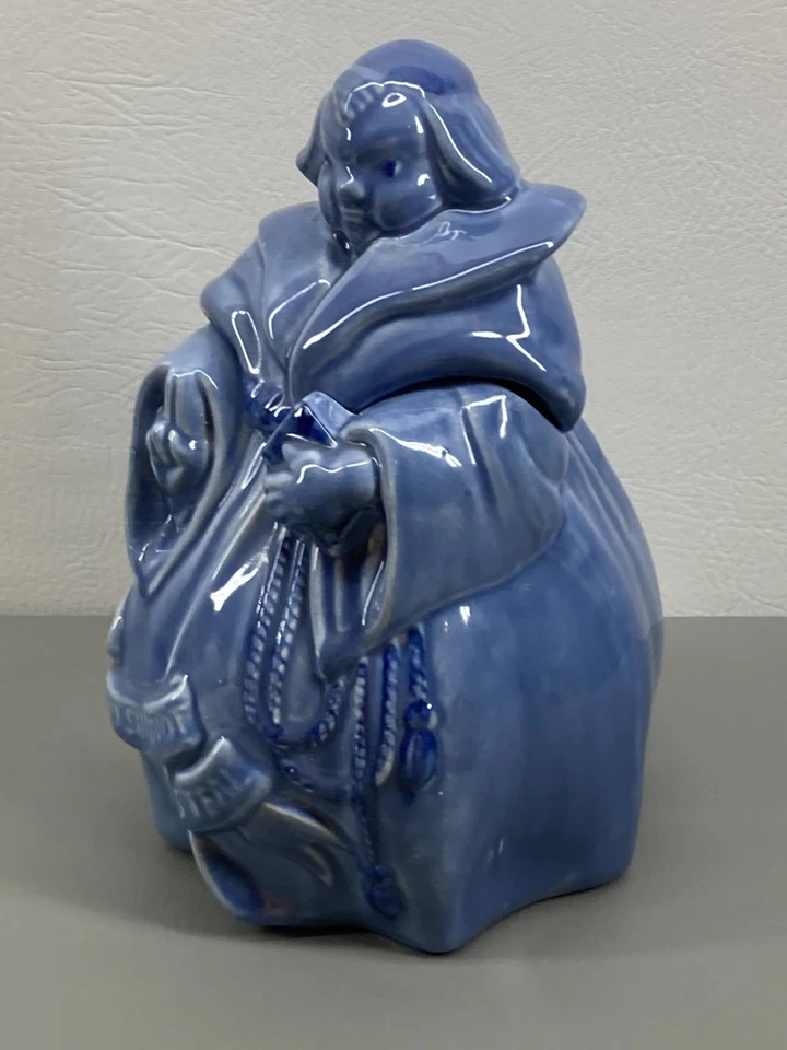 Red Wing Pottery BLUE Friar Tuck Cookie Jar THOU SHALT NOT STEAL 1940s Monk - Image 2 of 4