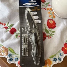 NEW SHEFFIELD Gun Multi-Tool Knife 3.5" SS Blade 5" Handle 4 Pcs Double End Bits
